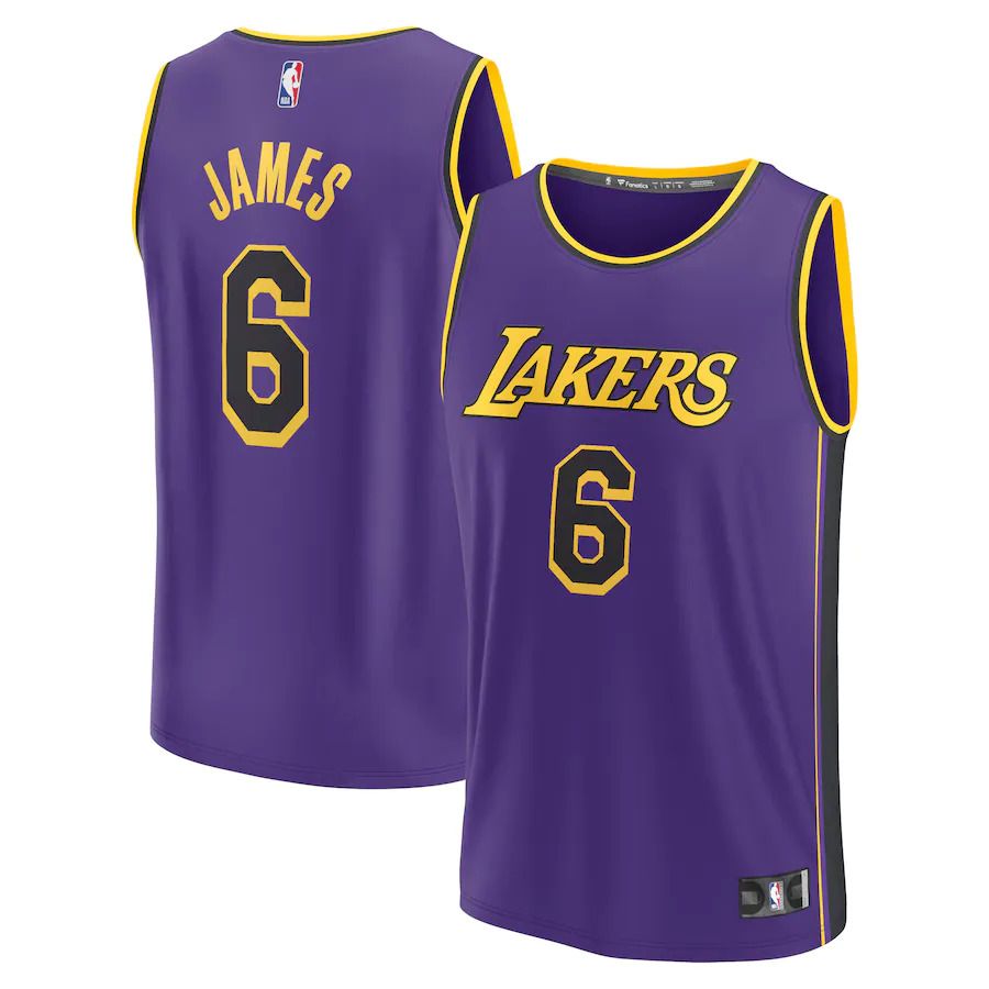 Men Los Angeles Lakers 6 LeBron James Fanatics Branded Purple Statement Edition 2022-23 Fast Break Replica Player NBA Jersey